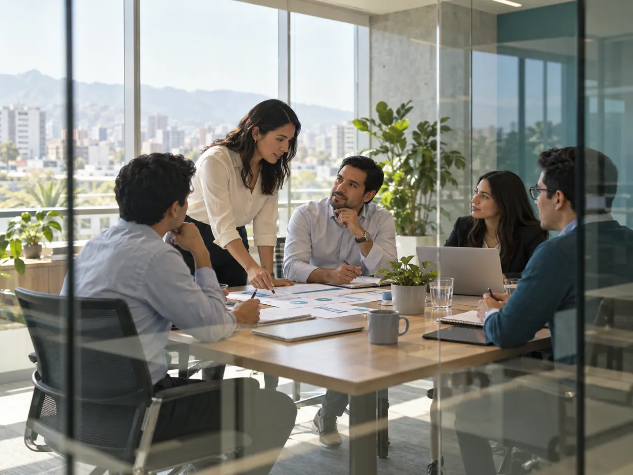 Equipo trabajando en una mesa durante un taller